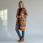 Serra  Orange & Black Aztec Open Front Cardigan Sweater Size Medium Boho Western Photo 4