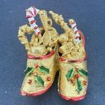 Christmas Slippers w Gifts Enamel COREL Vintage Gold Brooch Pin Photo 0
