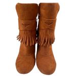 BCBGirls Inkie’s Brown Suede Fringe Roper Style Ankle Boots Side Zip Round Toe Photo 13