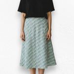 Talbots Y2K  Blue Green Silk Blend Retro Mod Print A-Line Midi Skirt Size 10 Photo 1