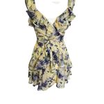 Free People The‎ Vintage Shop Dress Yellow Floral Tie Front Mini Wrap Dress Open Back Small Photo 1