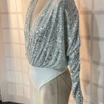 Lovers + Friends Silver Sequin Ginger Faux Wrap Open Back Bodysuit Small Photo 5
