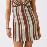 Urban Outfitters  Kian Crochet Mini Dress MEDIUM maroon green blue Photo 0