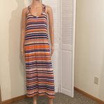 J. Crew Racerback Sleeveless Ikat Column Pattern Maxi Tank Dress size Small NWT Orange Photo 2