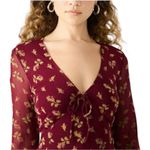 Betsey Johnson  Long Bell Sheer Sleeve Babydoll Mini Dress Burgundy Floral XS Photo 1