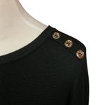 Women's Black Long Sleeve Knitted Pullover Sweater Gold Shoulder Button Size LP Photo 2