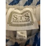 Sail To Sable Geo Stripe Ruffle Neck Dress 100% Cotton Blue White Size XS EUC Photo 4