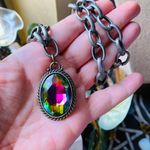 Boutique Retro Antique Cable Link Rainbow Rhinestone Necklace Photo 2