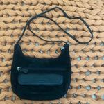 Stone Mountain Black Suede and Leather Crossbody Purse Vintage Photo 0