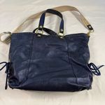 Coach Poppy Sapphire Blue Large Leather Tote Bag Metallic Two Way Gold Accent Photo 10