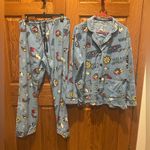 PJ Salvage Pajamas Sz L Hug A Hippie French Bulldog Frenchie Flannel PJ’s Groovy Blue Size L Photo 0