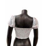 Wilfred ‎ Aritzia Linen Floral Puff Sleeve Crop Top Blue Pink XL Photo 2