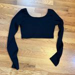 Oak + Fort  Womens Medium Black Ribbed Long Sleeve Scoop Neck Button Shirt Crop Top Photo 5