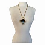 Jules Smith Twitter Cross Statement Necklace Sleek Black Enamel Yellow Gold NWT Photo 1
