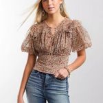 Free People Beatrice Floral Print Brown Lace Up Puff Sleeve Blouse Top Size S Photo 12
