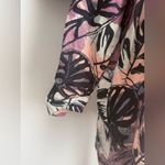 Noen Palm Leaf Button Up Long Sleeve Shirt Dress, Pockets XS Black Photo 3