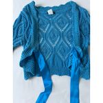 VTG Y2K American Attitudes sweater sz Med cropped flare sleeve crochet wrap blue Photo 2