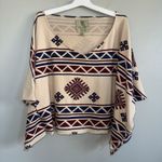 Woman’s Southwest Tribal Geometrical Tunic Top S M Oversized Short Sleeve Flowy Tan Size M Photo 4