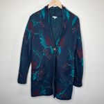 Vintage mohair Oriana Made In Italy Abstract Blue Knit Cardigan Sweater Small Photo 1