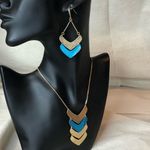 ROBERT LEE MORRIS Brass and Turquoise Layered Necklace and Earring Set NWT Gold Photo 5