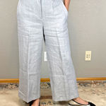 Ralph Lauren Cropped Wide Leg Dress Pants Size 10 Pale Blue Linen Herringbone Photo 0