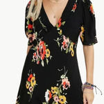 Free People Women's Neon Garden Floral V-Neck Boho Mini Dress | Sz 4 | Black Photo 1
