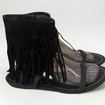 Very Volatile  Lex Suede Black Leather Suede Fringe Boho Western Sandals 9 Photo 0