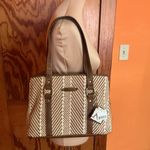 NWT Jamaica Bay Woven Tote | Neutral Brown & Cream Shoulder Bag Photo 9