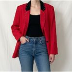 Vintage‎ Saddle Ridge Vintage Western Red Studded Blazer M Black Suede Collar Size M Photo 1