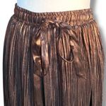 Modcloth Metallic Bronze Plissé Pleated Bow Tie Front Retro Glam Midi Skirt Photo 1