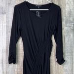 INC International Concepts Medium Asymmetrical Smocked MIDI Crewneck Black Dress Photo 3