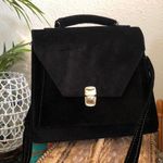 90s Vintage Gothic Office Siren Whimsygoth Black Faux Suede Velvet Envelope Flap Briefcase Satchel Hand Bag Purse Shoulder Crossbody Strap Measurement in pics Photo 0