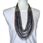 Chico's Chico’s Women’s Necklace Seed Bead Multi Strand Blue Navy Gold Tan 18” Length Photo 7
