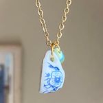 Handmade porcelain tea cup & Czech teardrop unique fun fairy antique style necklace🫖🍃🌀 Photo 0