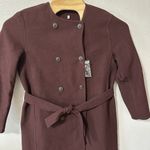 Uniqlo NEW Women's Small Wool Blend Coat Wine Burgundy Double Breasted Tie Waist Photo 1