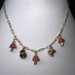 Vintage Mushroom and Teacup Charm Gold Tone Necklace Gold Photo 0