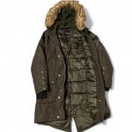 Bebe Olive  Faux Fur Hooded Fishtail Parka Size S/P Photo 3