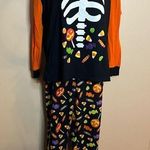 Halloween Skeleton and Candy Corn Two Piece Pajama Set with Fleece Bottoms Orange Size M Photo 0