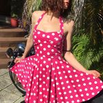 Pinup girl hot pink and white polkadot dress Photo 2