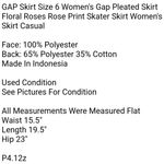 Skirt Size 6 Women's Gap Pleated Skirt Floral Roses Rose Print Skater Skirt Women's Skirt Casual Photo 3
