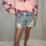 Cloud Ten Asymmetrical Distressed Denim Shorts  Photo 2
