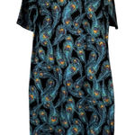 LuLaRoe Julia Dress Women's Size Medium Blue Peacock Knee Length Midi Colorful Photo 0