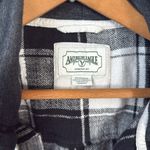 American Eagle Black + White Cotton Cozy Cabin Hooded Oversized Flannel Size XS Photo 2