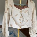 Handmade  Linen Embroidered Cardigan Button Front Lace Boho Medieval Cottagecore Photo 0