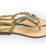 Trina Turk Mystique x  𖦹 Ankle Strap Thong Crystal Sandal 𖦹 Natural Leather 7M Photo 1