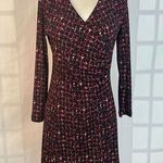 Talbots petite red black print long sleeve wrap top sheath dress size small peti Photo 0