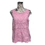 Gap Pink Embroidered Eyelet Tank Top Women’s M Sheer Cotton Blouse Y2K Preppy Photo 2