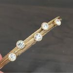 Fossil Goldtone Stainless Steel Cable Wire CZ Cubic Zirconia Push Lock Bracelet Photo 7