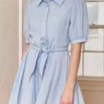 Lulus NWT Lulu’s Light Blue Button Up Puff Sleeve Mini Dress  Photo 0