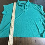Banana Republic Shirt women Sz L linen blend short sleeve collared V-neck Green Photo 3